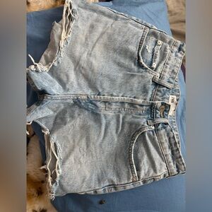 Zara Distressed Light Blue Denim Shorts